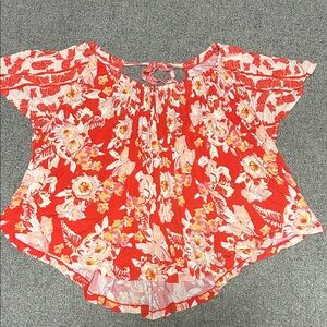 Free People Red Floral Blouse